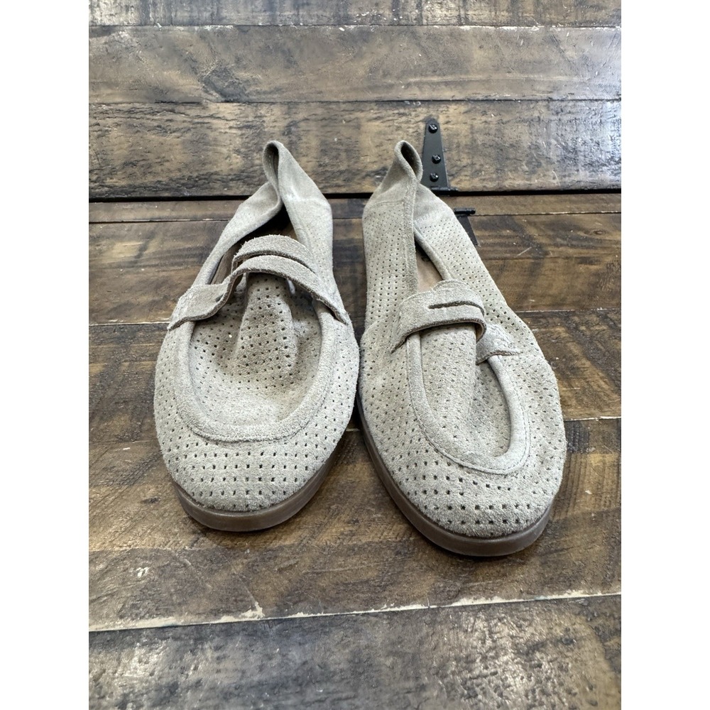 Lucky Brand Women's 8.5 Penny Loafers‎ Slip On Shoes Taupe Tan Perforated Suede